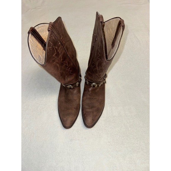 Abilene Boot Co. Other - Mens Brown Leather Western Cowboy Boots Harness Horseshoe Heel Plate Chain
